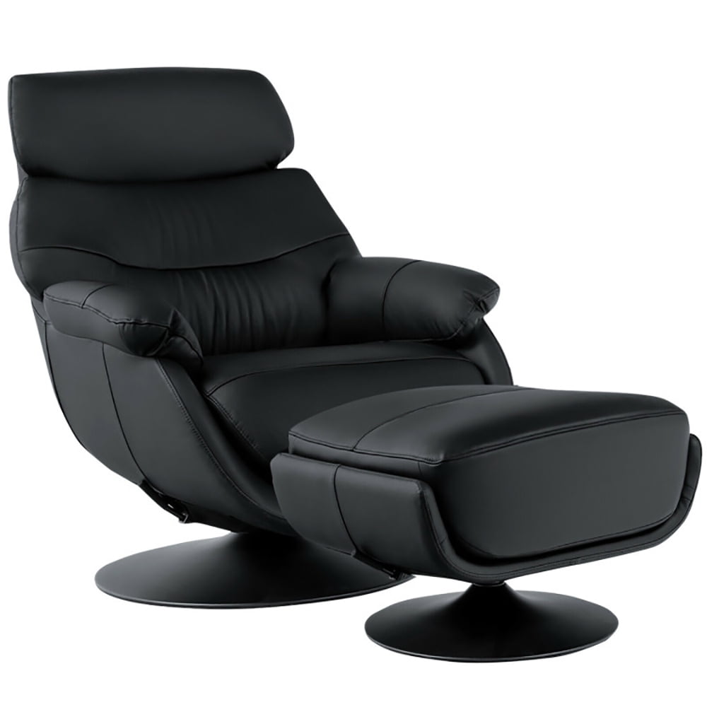 Finihen Leather Soft Upholstered Recliner with Ottoman Footrest, 360° Swivel Leather Lounge Chair with Ottoman and Thick Footstool, for Living Room, Bedroom, Black Finihen Leather Soft Upholstered Recliner with Ottoman Footrest, 360° Swivel Leather Lounge Chair with Ottoman and Thick Footstool, for Living Room, Bedroom, Black