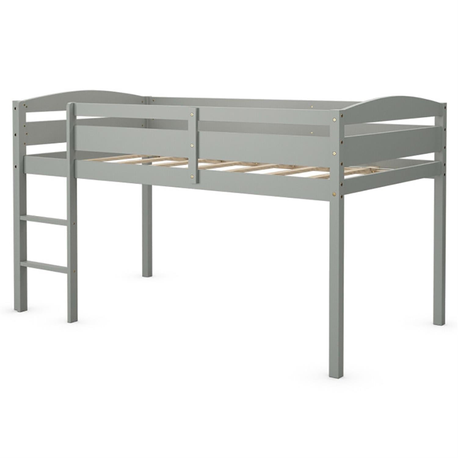 Demi Bonn Loft Bed Twin Size, Solid Wood Low Loft Bed with Guard Rail and Ladder, Modern Wooden Loft Bunk Bed Frame, Gray