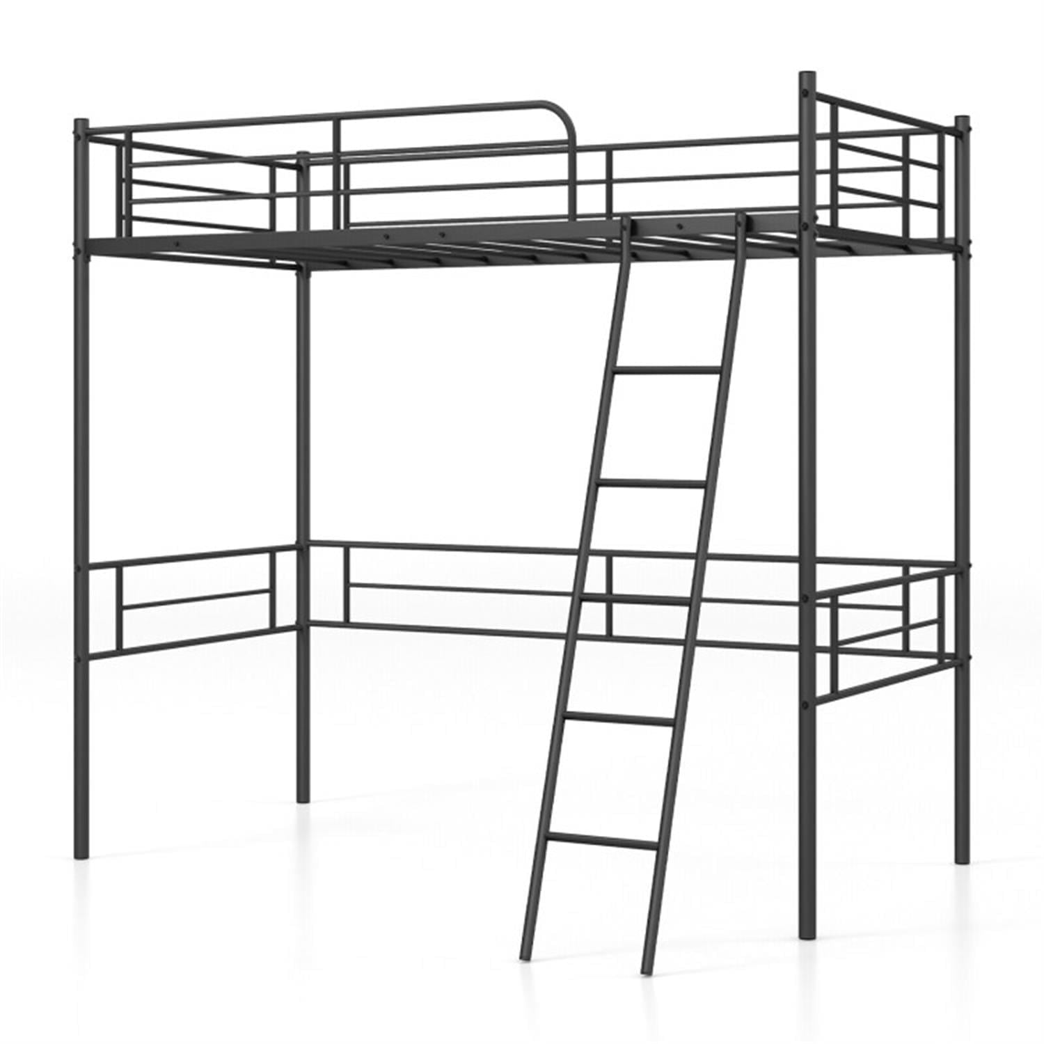 Demi Bonn Loft Bed Twin Size with Ladder Teens Adults Heavy Duty Metal Single Bunk Bed Loft with Safety Guard Rails for Small Space, Black