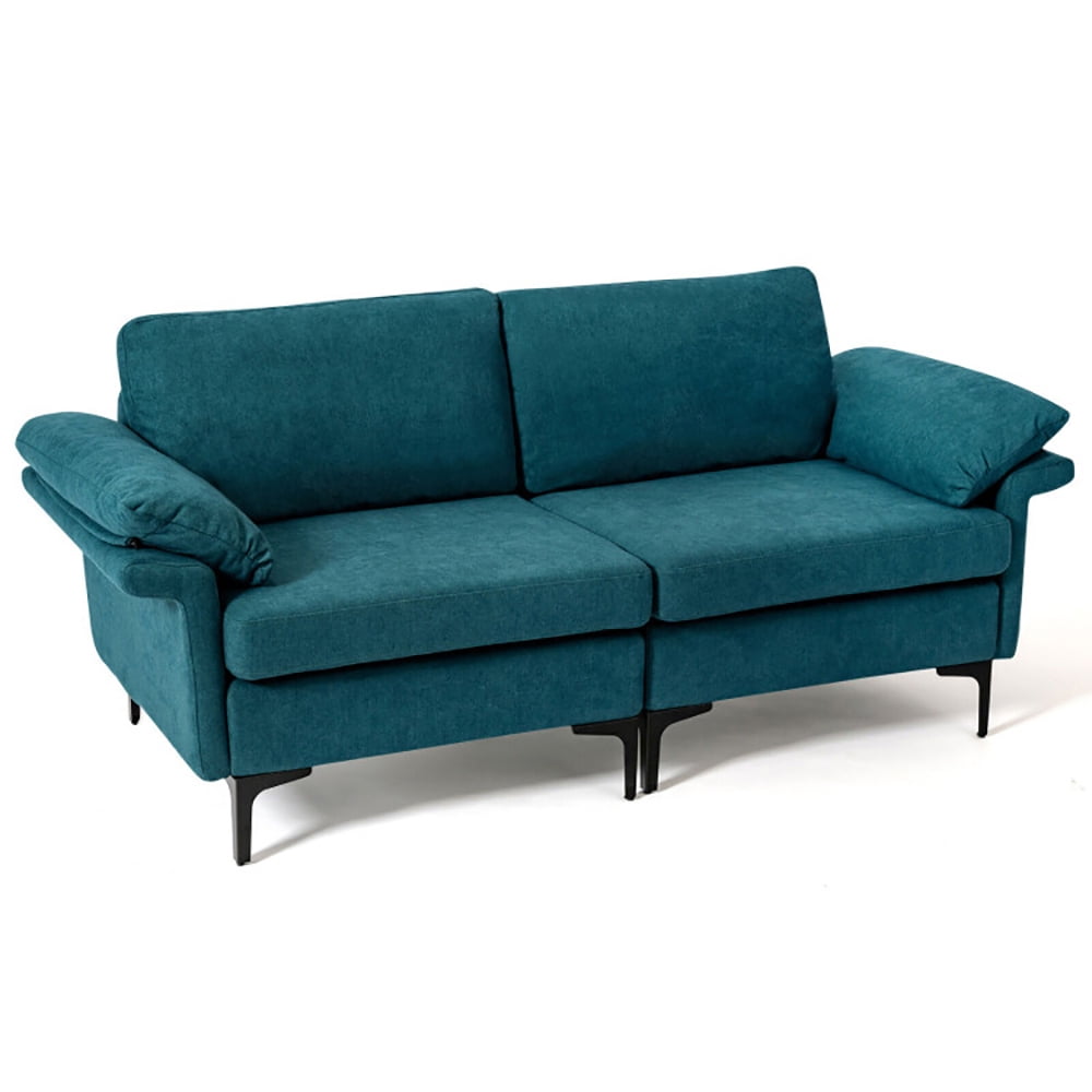 Finihen Loveseat Sofa, Modern Fabric Loveseat Sofa for with Metal Legs and Armrest Pillows, for Living Room, Bedroom, Peacock Blue