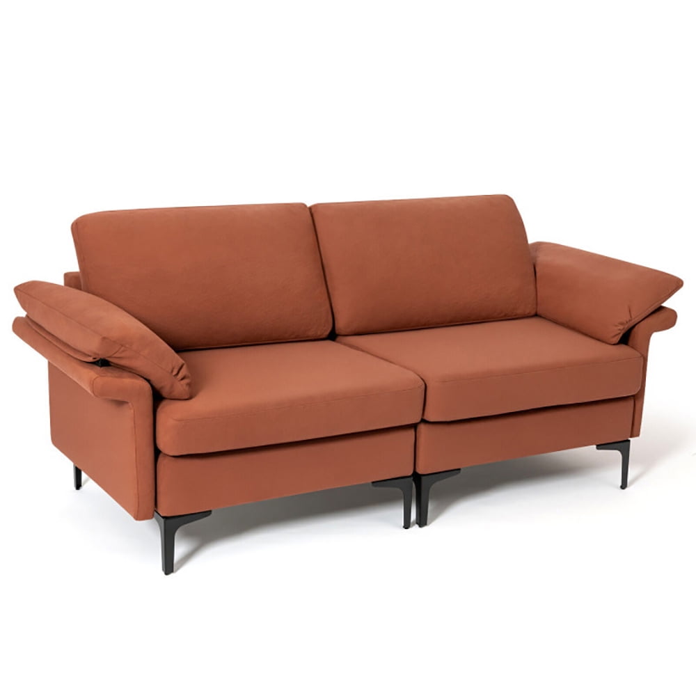 Finihen Loveseat Sofa, Modern Fabric Loveseat Sofa for with Metal Legs and Armrest Pillows, for Living Room, Bedroom, Rust Red Finihen Loveseat Sofa, Modern Fabric Loveseat Sofa for with Metal Legs and Armrest Pillows, for Living Room, Bedroom, Rust Red