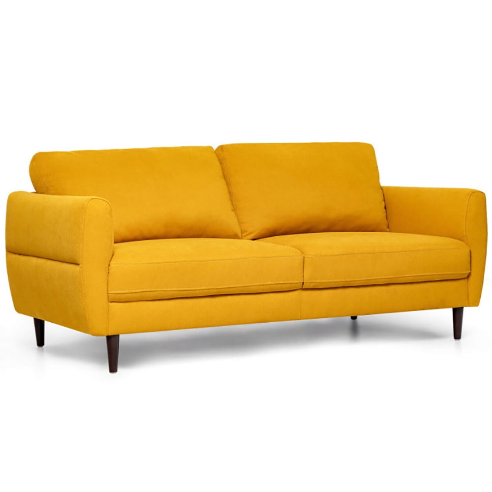 Finihen Loveseat Sofa, Modern Loveseat Sofa Couch, 72 Inch Small Fabric Loveseat Sofa Couch with Wood Legs, for Living Room, Bedroom, Yellow