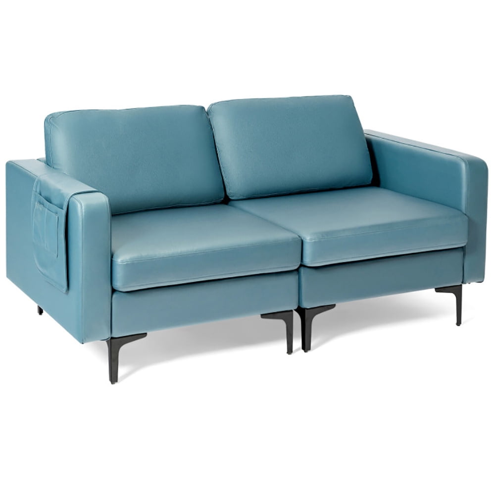 Finihen Loveseat Sofa, Modern Loveseat Sofa Couch with Side Storage Pocket and Sponged Padded Seat Cushions, for Living Room, Bedroom, Blue Finihen Loveseat Sofa, Modern Loveseat Sofa Couch with Side Storage Pocket and Sponged Padded Seat Cushions, for Living Room, Bedroom, Blue