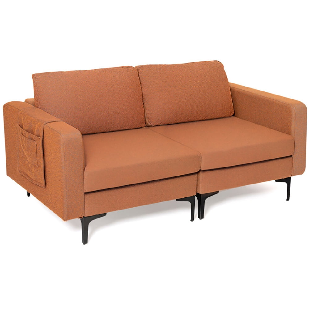 Finihen Loveseat Sofa, Modern Loveseat Sofa Couch with Side Storage Pocket and Sponged Padded Seat Cushions, for Living Room, Bedroom, Orange Finihen Loveseat Sofa, Modern Loveseat Sofa Couch with Side Storage Pocket and Sponged Padded Seat Cushions, for Living Room, Bedroom, Orange