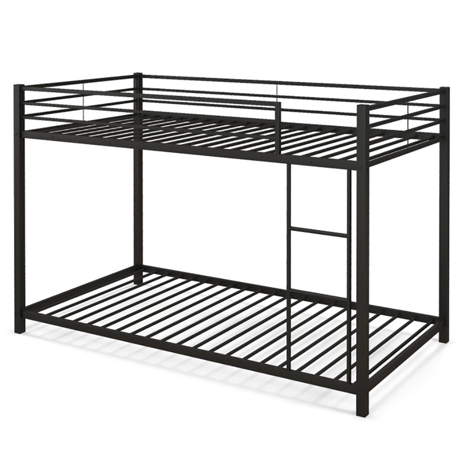 Demi Bonn Low Profile Twin Over Twin Bunk Bed with Full-length Guardrails, Sturdy Metal Twin Bunk Beds, Bed Frame, Black