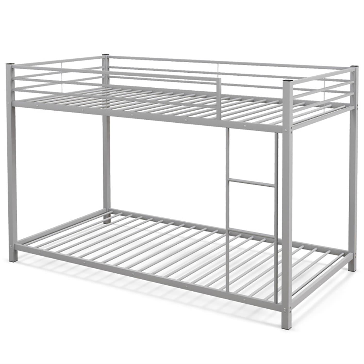Demi Bonn Low Profile Twin Over Twin Bunk Bed with Full-length Guardrails, Sturdy Metal Twin Bunk Beds, Bed Frame, Silver