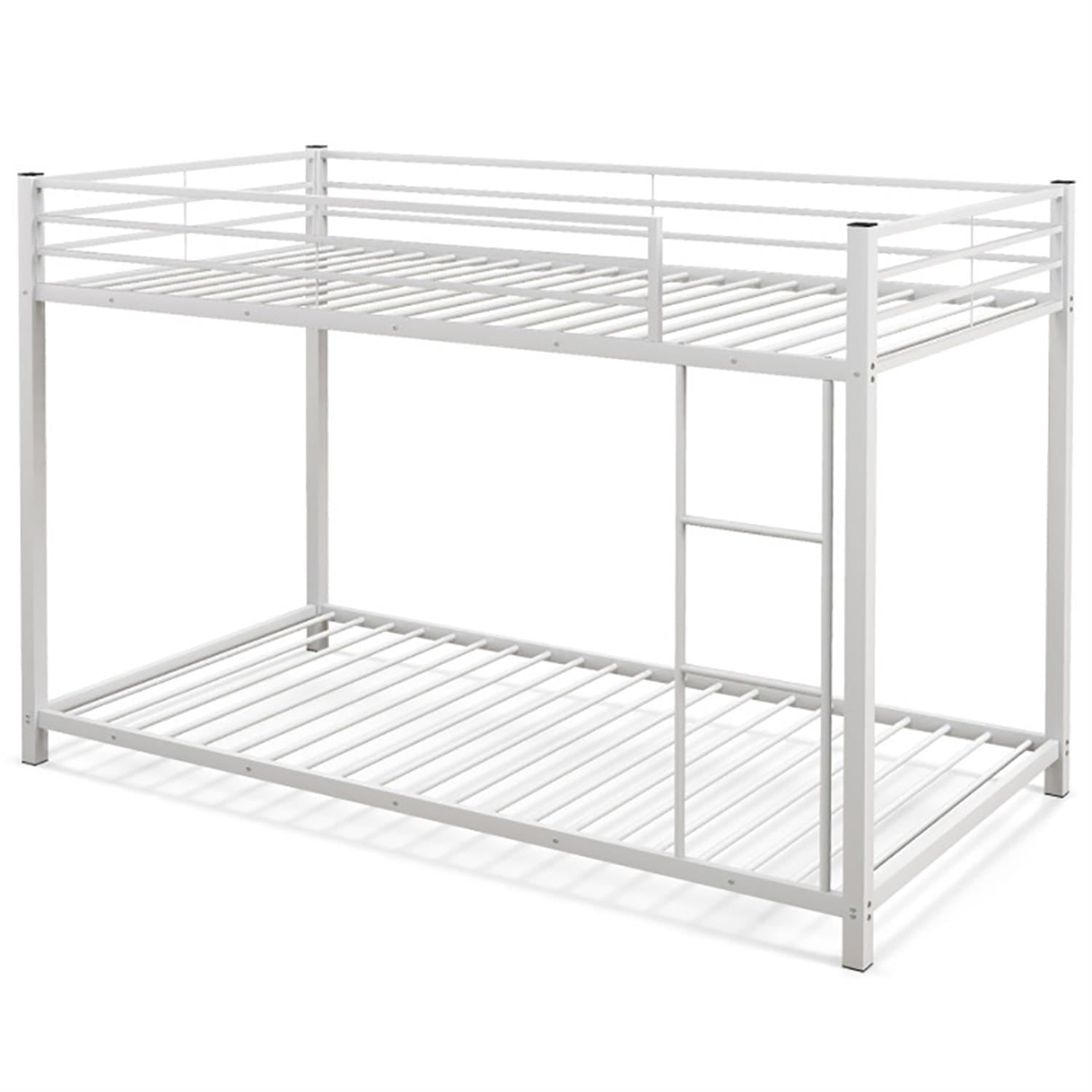 Demi Bonn Low Profile Twin Over Twin Bunk Bed with Full-length Guardrails, Sturdy Metal Twin Bunk Beds, Bed Frame, White