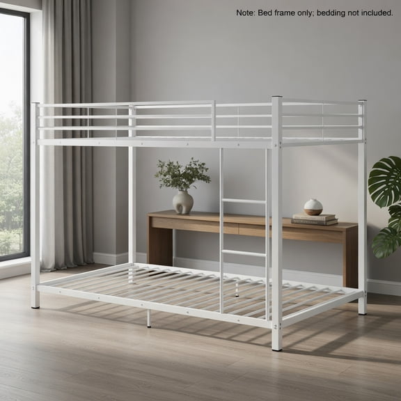 Demi Bonn Low Profile Twin Over Twin Bunk Bed with Full-length Guardrails, Sturdy Metal Twin Bunk Beds, Bed Frame, White