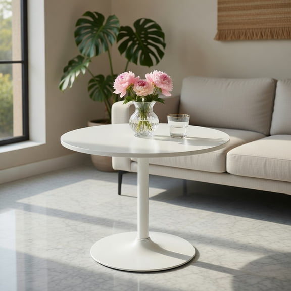 Demi Bonn Marble Round Bistro Pub Table Set of 2, 40" Bar Height Coffee Cocktail Table Metal Base MDF Top, Perfect for Small Space, White