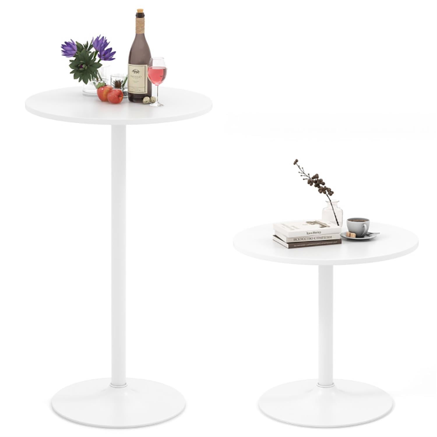 Demi Bonn Marble Round Bistro Pub Table Set of 2, 40" Bar Height Coffee Cocktail Table Metal Base MDF Top, Perfect for Small Space, White