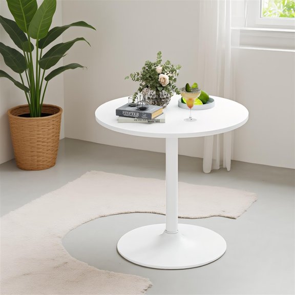 Demi Bonn Marble Round Bistro Pub Table Set of 2, 40" Bar Height Coffee Cocktail Table Metal Base MDF Top, Perfect for Small Space, White
