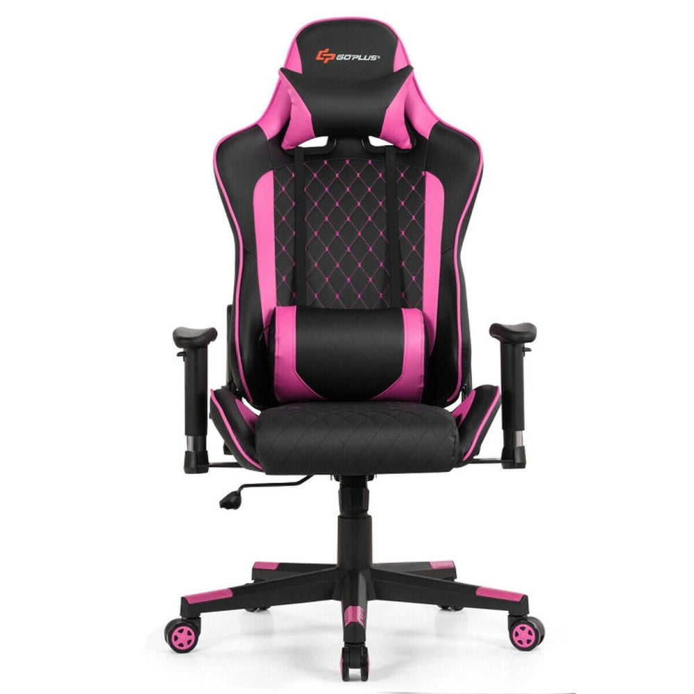 Finihen Massage Gaming Chair with Lumbar Support and Headrest for Office or Gaming, Pink