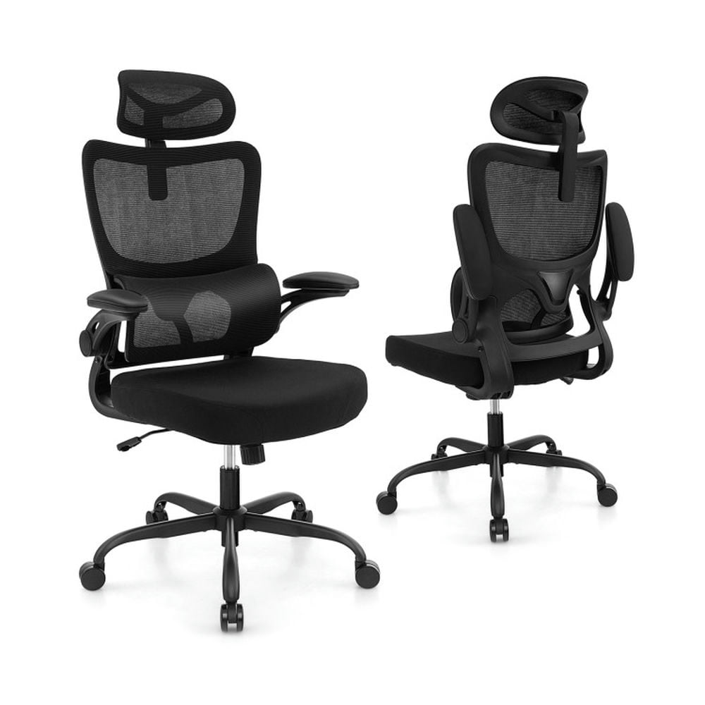 Finihen Mesh Office Chair with Adaptive Lumbar Support Flip-up Armrests, Reclining Backrest, Rolling Work Computer Desk Chair, Black Finihen Mesh Office Chair with Adaptive Lumbar Support Flip-up Armrests, Reclining Backrest, Rolling Work Computer Desk Chair, Black