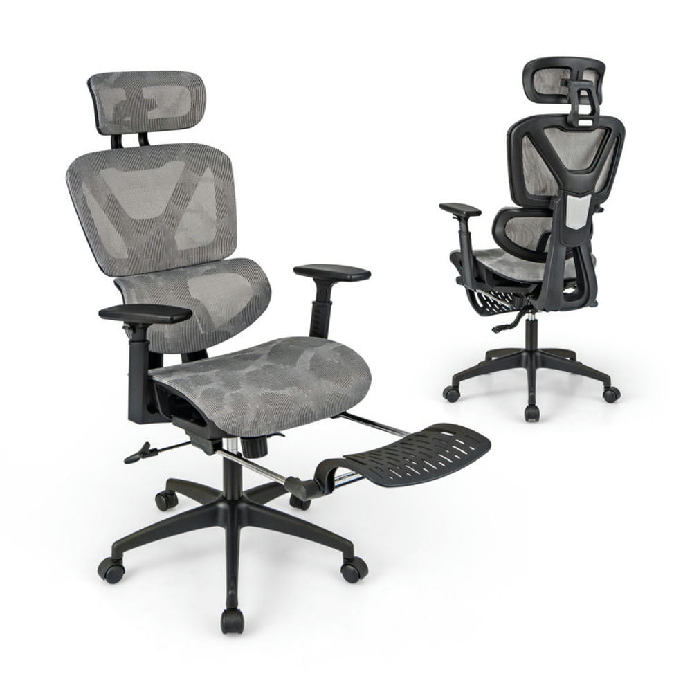 Finihen Mesh Office Chair with Tilting Backrest and Retractable Footrest, Rolling Work Computer Desk Chair for Home, Bedroom, Study, Gray Finihen Mesh Office Chair with Tilting Backrest and Retractable Footrest, Rolling Work Computer Desk Chair for Home, Bedroom, Study, Gray