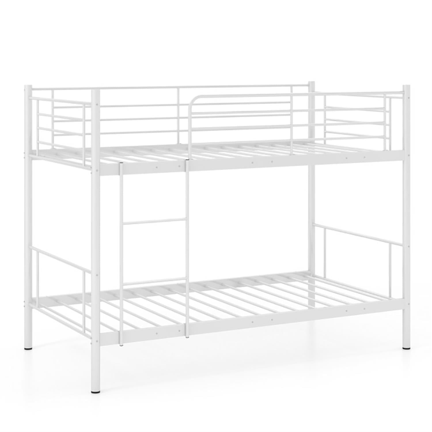 Demi Bonn Metal Bunk Bed Frame Twin Over Twin with Ladder and Full-length Guardrails, Heavy Duty Metal Bed Frame, White
