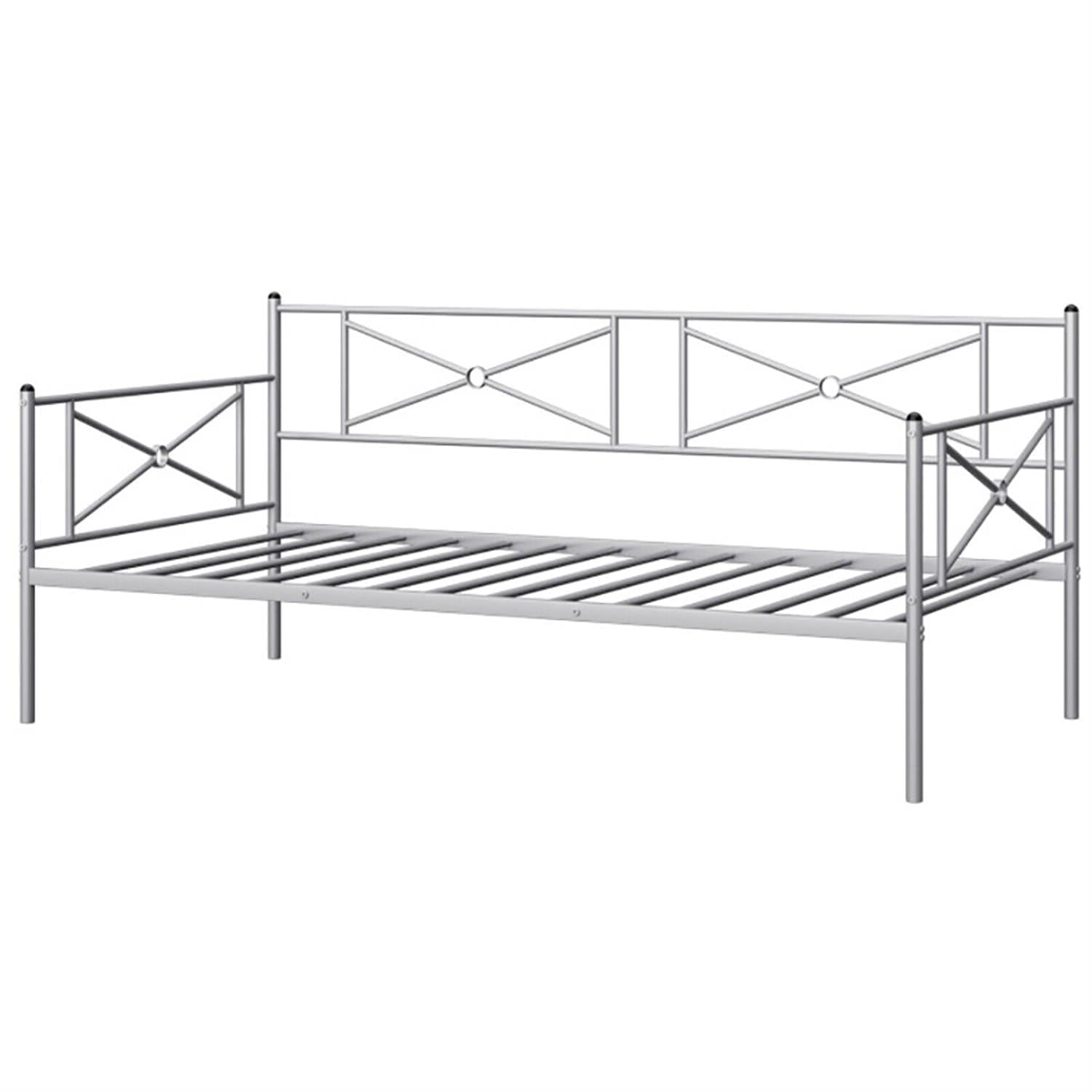 Demi Bonn Metal Daybed Twin Bed Frame Stable Steel Slats Sofa Bed, Modern Bed Frame for Teens, Silver