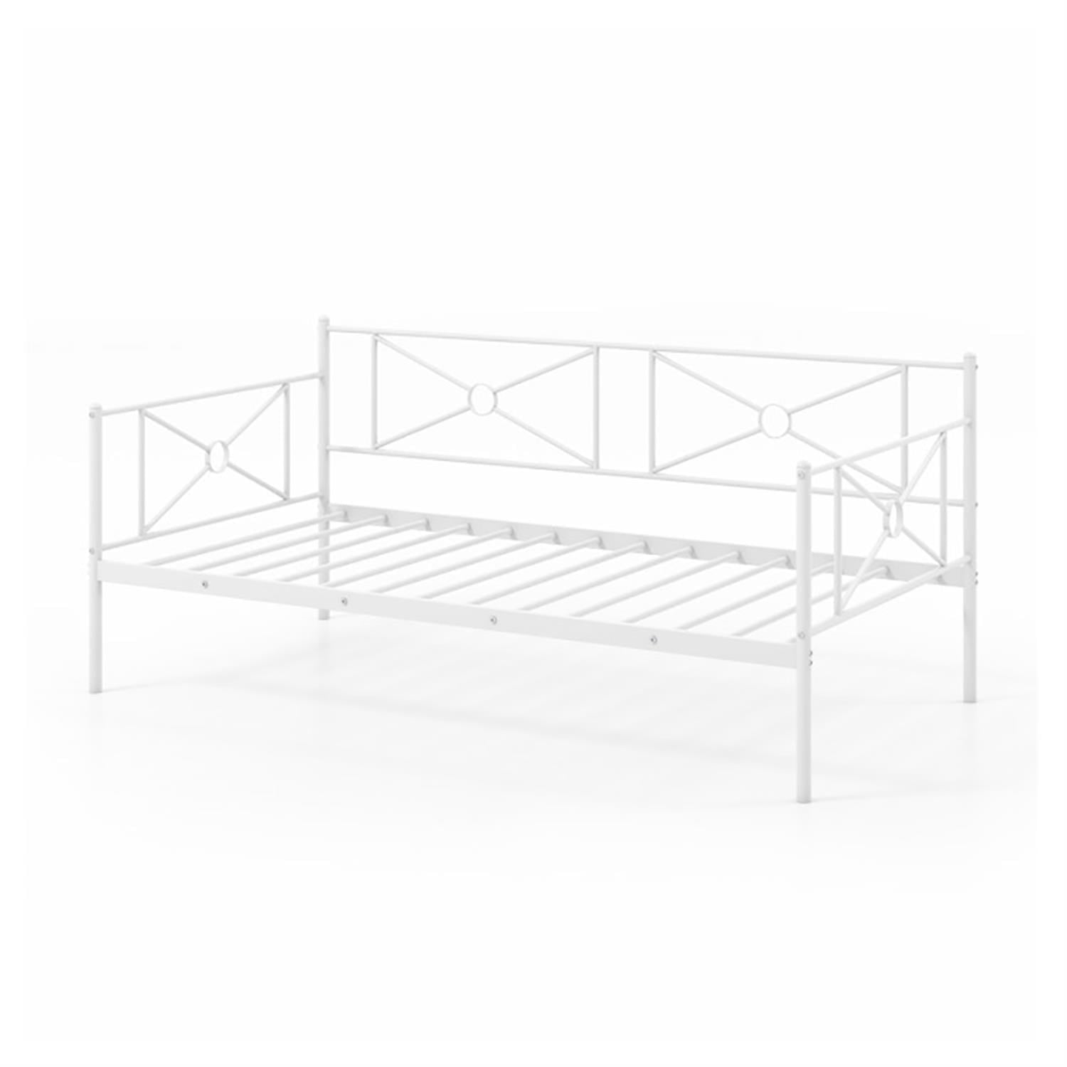Demi Bonn Metal Daybed Twin Bed Frame Stable Steel Slats Sofa Bed, Modern Bed Frame for Teens, White