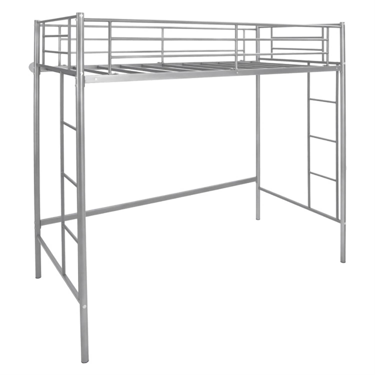 Demi Bonn Metal Twin Loft Bed Frame with 2 Ladders Full-length Guardrail for Teens, Silver