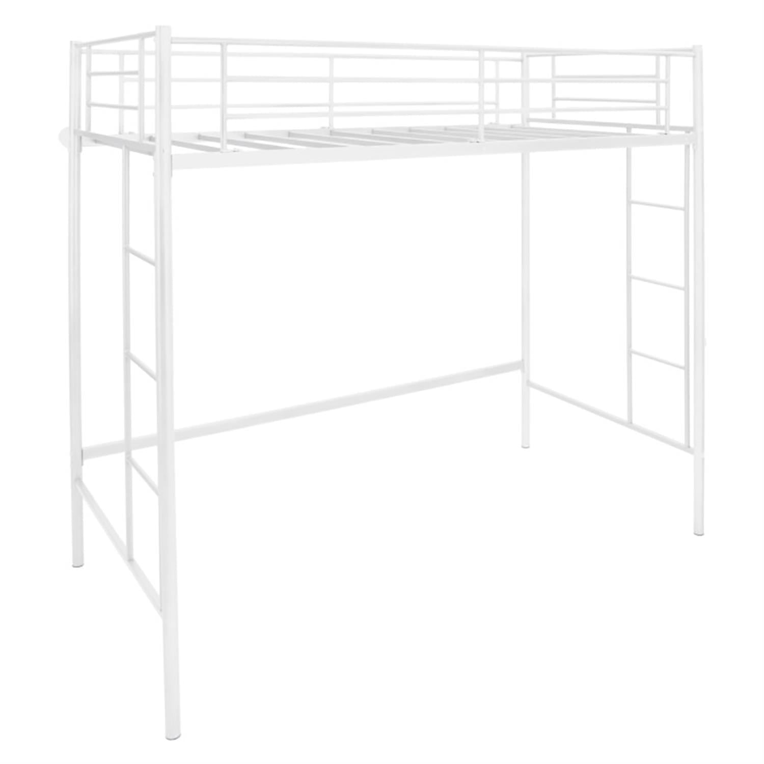 Demi Bonn Metal Twin Loft Bed Frame with 2 Ladders Full-length Guardrail for Teens, White