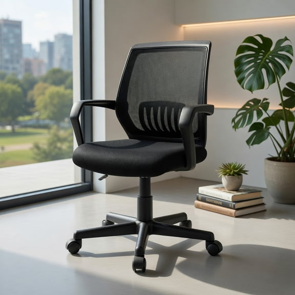 Demi Bonn Mid-Back Mesh Height Adjustable Executive Office Chair with Lumbar Support for Home, Bedroom, Study, Black