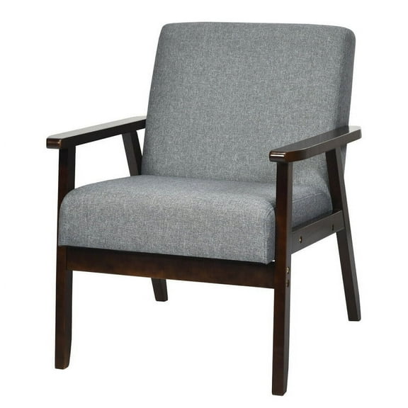 Demi Bonn Mid-Century Modern Accent Chair, Retro Fabric Armchair, Solid Rubber Wood Fabric Accent Armchair, for Living Room, Gray