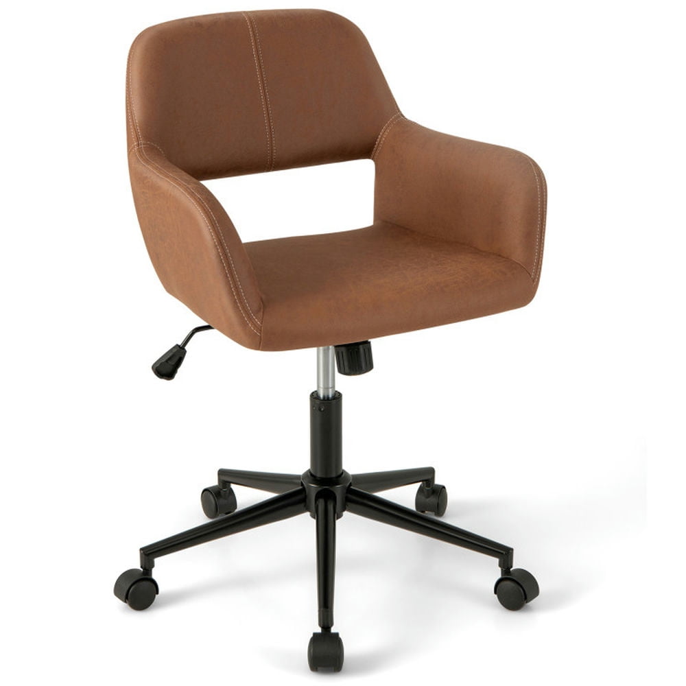 Finihen Mid Century Office Chair Faux Leather with Armrests, Rolling Work Computer Desk Chair for Home, Bedroom, Study, Brown Finihen Mid Century Office Chair Faux Leather with Armrests, Rolling Work Computer Desk Chair for Home, Bedroom, Study, Brown