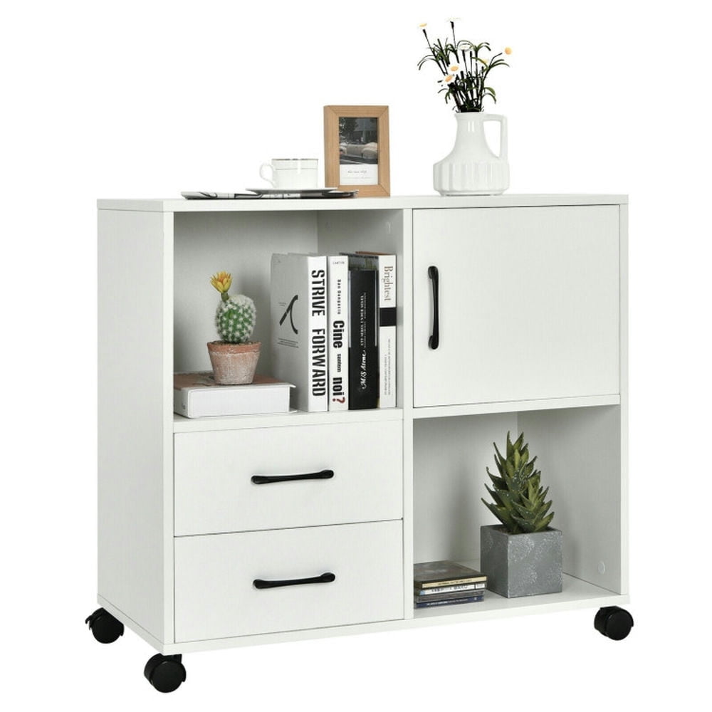 Demi Bonn Mobile File Cabinet with Lateral Printer Stand and Storage Shelves, Wood Filing Cabinet for Home Office, White