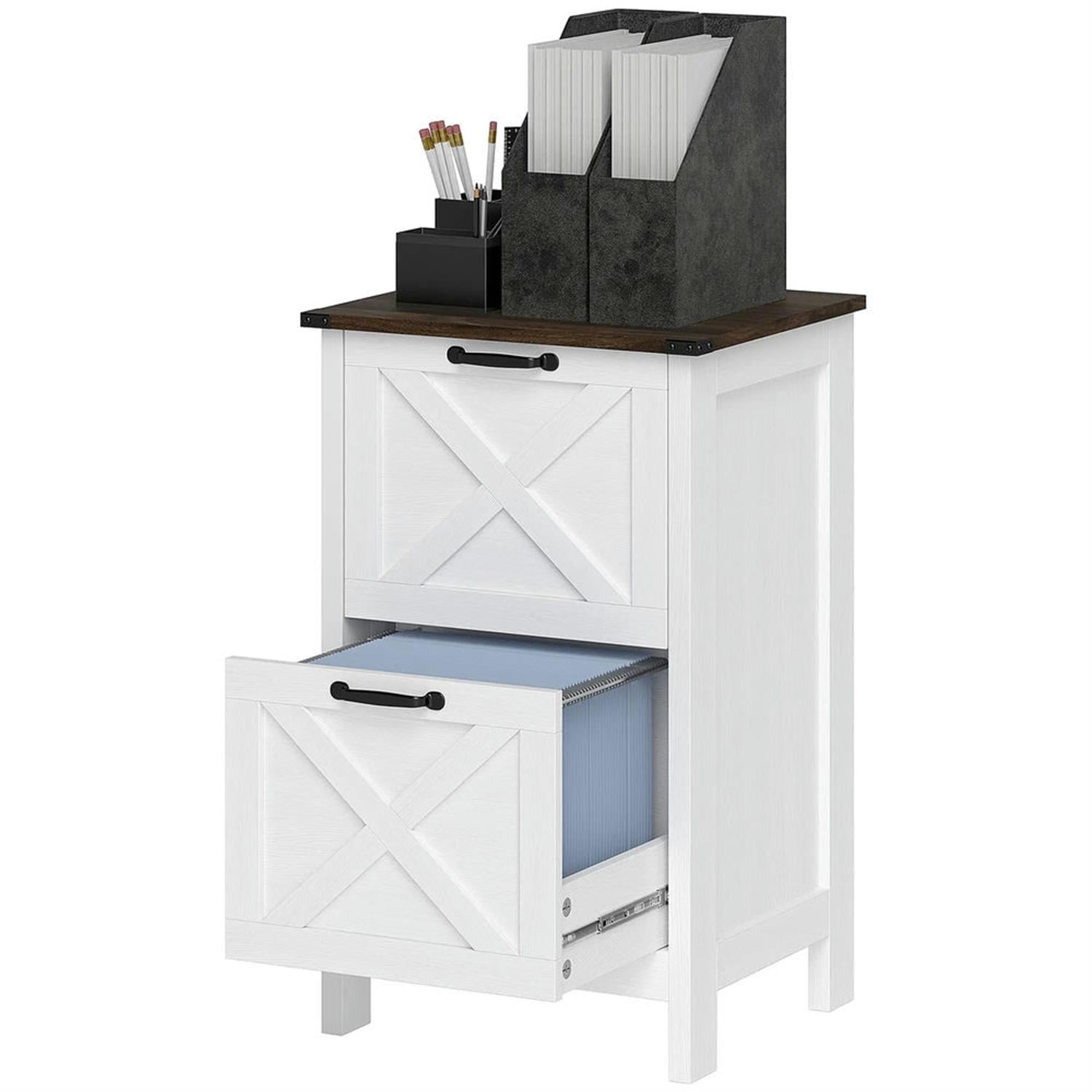 Demi Bonn Modern 2-Drawer Filing Cabinet for Letter, A4 and Legal Size, Home Office, Rustic Farmhouse Vertical File Cabinet, White