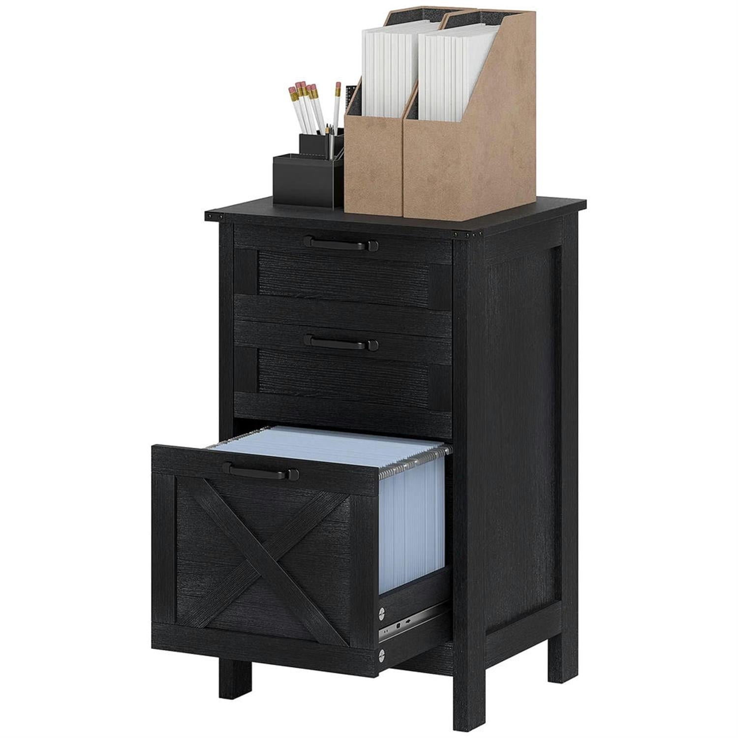 Demi Bonn Modern 3-Drawer Filing Cabinet for Letter, A4 and Legal Size, Home Office, Rustic Farmhouse Vertical File Cabinet, Black