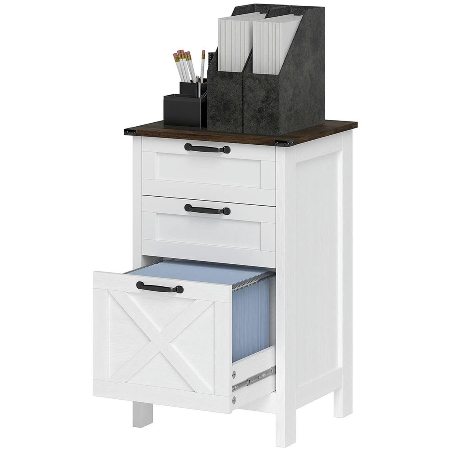 Demi Bonn Modern 3-Drawer Filing Cabinet for Letter, A4 and Legal Size, Home Office, Rustic Farmhouse Vertical File Cabinet, White