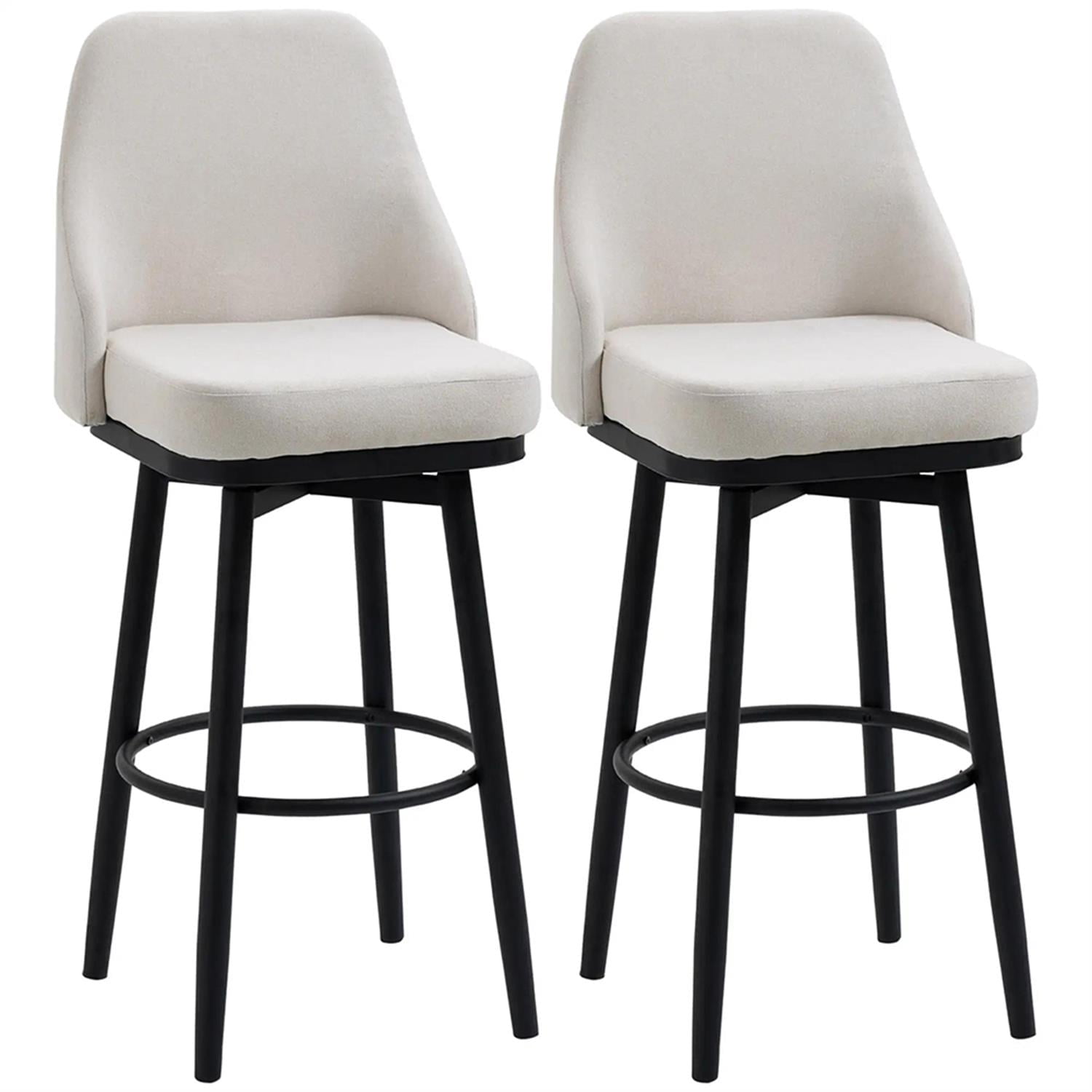 Demi Bonn Modern 360° Swivel Bar Stool Set of 2, Cushioned Bar 29.5" Seat Height Stool with Upholstered Back and Steel Legs for Kitchen, Dinning Room, Beige