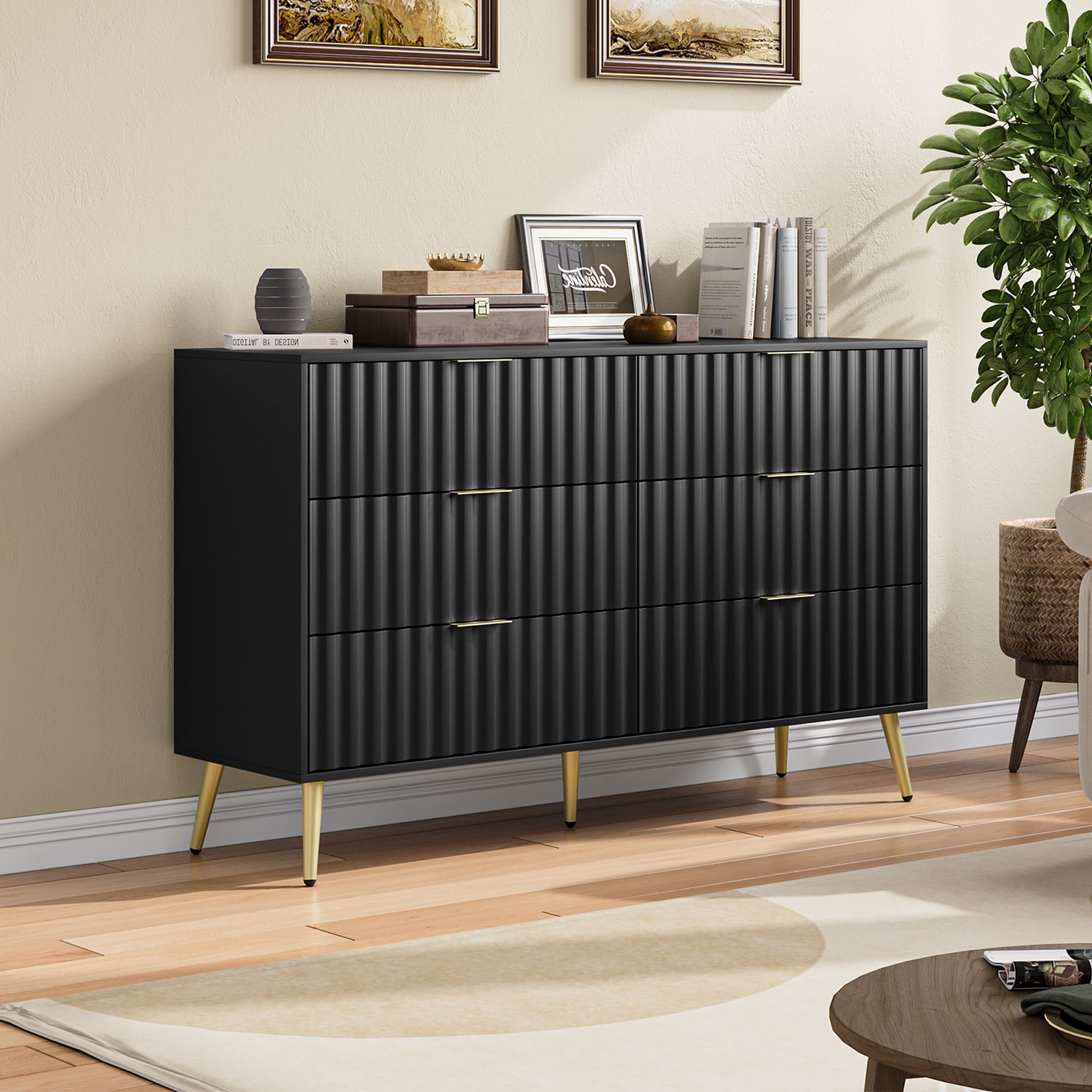 Demi Bonn Modern 6 Drawer Dresser, Drawer Chest, Dresser Storage Cabinet, for Living Room, Bedroom, Hallway, Closet, Black