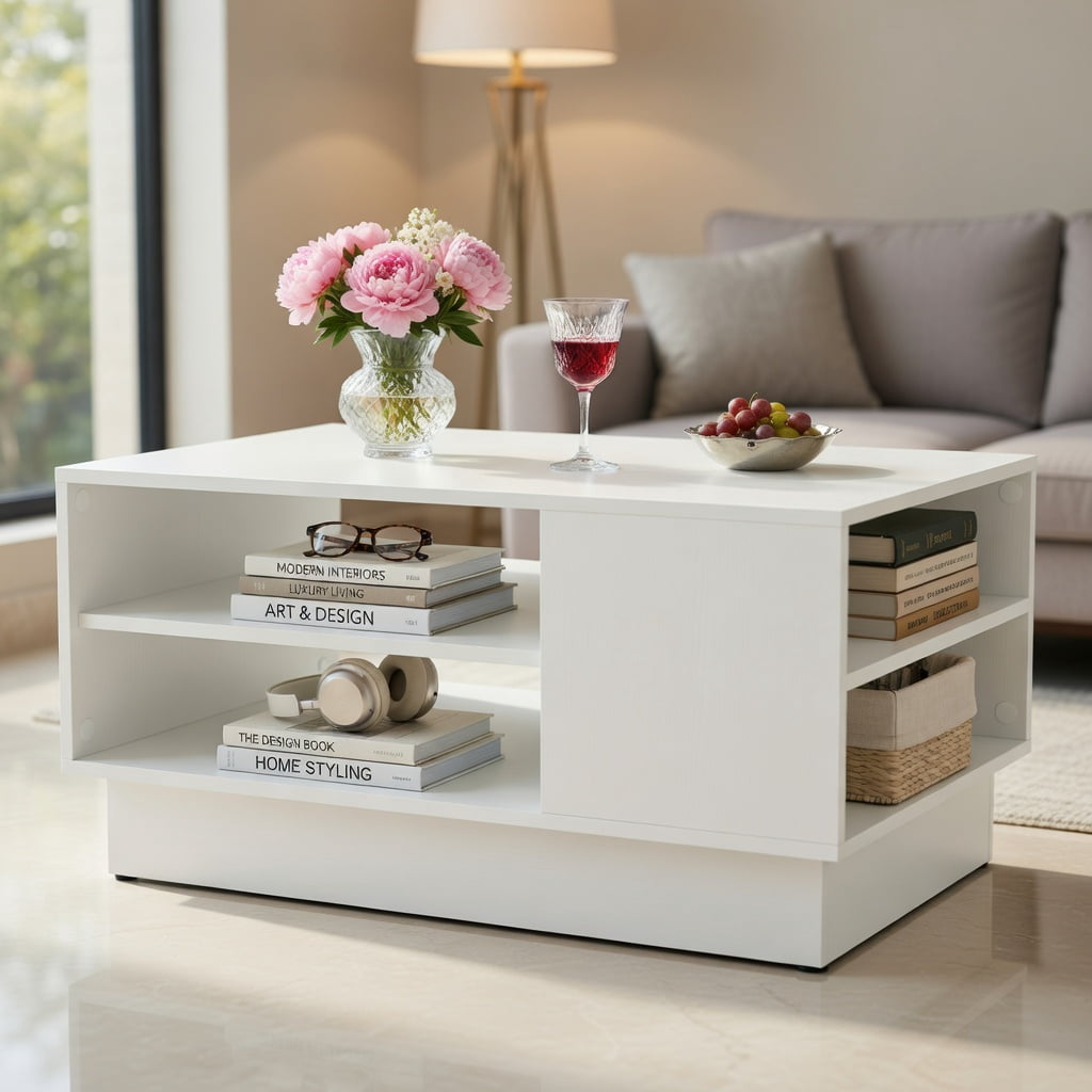 Demi Bonn Modern Coffee Table, Dining Center Tables with 2-Tier Open ...