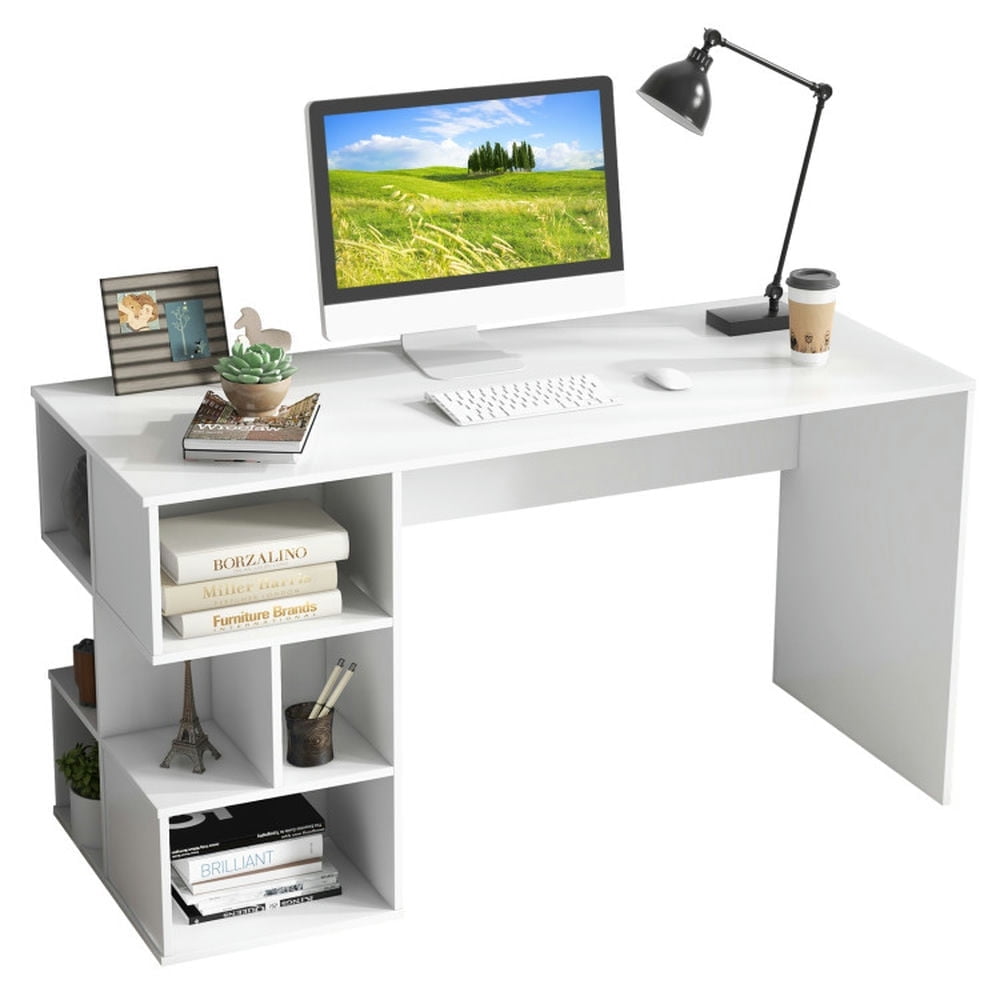 Finihen Modern Computer Desk with 3 Tier Storage Shelves for Home Office Desk Study Writing Table, White Finihen Modern Computer Desk with 3 Tier Storage Shelves for Home Office Desk Study Writing Table, White