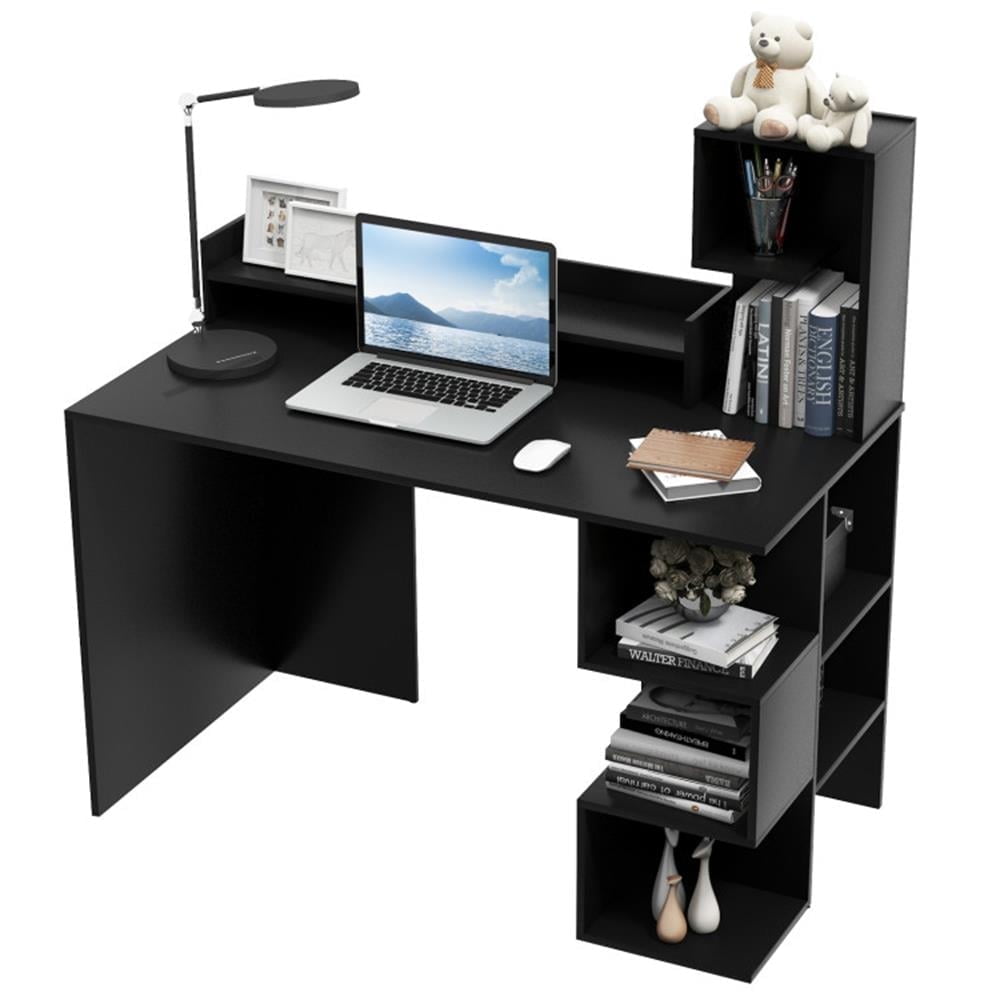 Demi Bonn Modern Computer Desk with Storage Bookshelf and Hutch for Home Office Desk Study Writing Table, Black