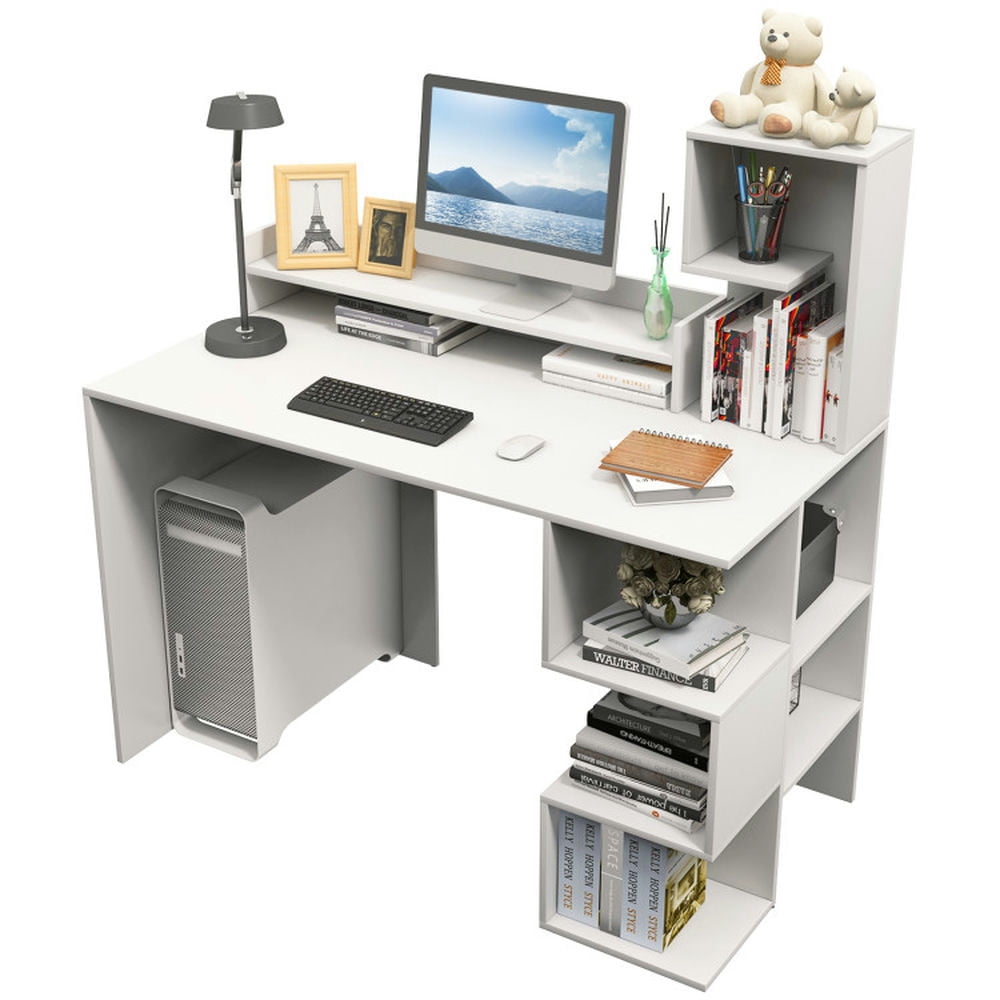 Finihen Modern Computer Desk with Storage Bookshelf and Hutch for Home Office Desk Study Writing Table, White Finihen Modern Computer Desk with Storage Bookshelf and Hutch for Home Office Desk Study Writing Table, White