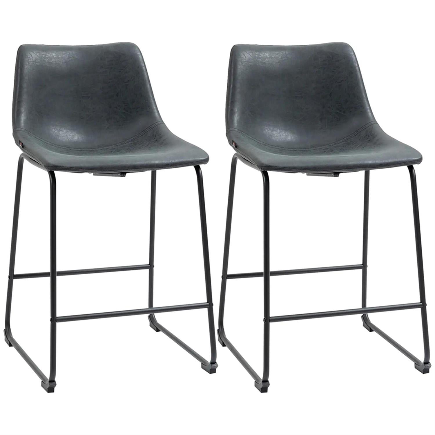 Demi Bonn Modern Counter Bar Stool Set of 2, Vintage PU Leather Bar Height Stool with Back and Steel Legs for Kitchen, Dinning Room, Black