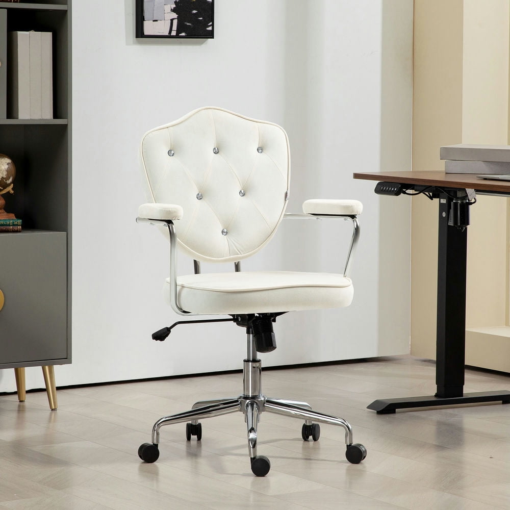 Finihen Modern Desk Chairs with Wheels and Armrests, Velvet-Feel Fabric Office Chair, Home Computer Executive Swive Chairl, White Finihen Modern Desk Chairs with Wheels and Armrests, Velvet-Feel Fabric Office Chair, Home Computer Executive Swive Chairl, White