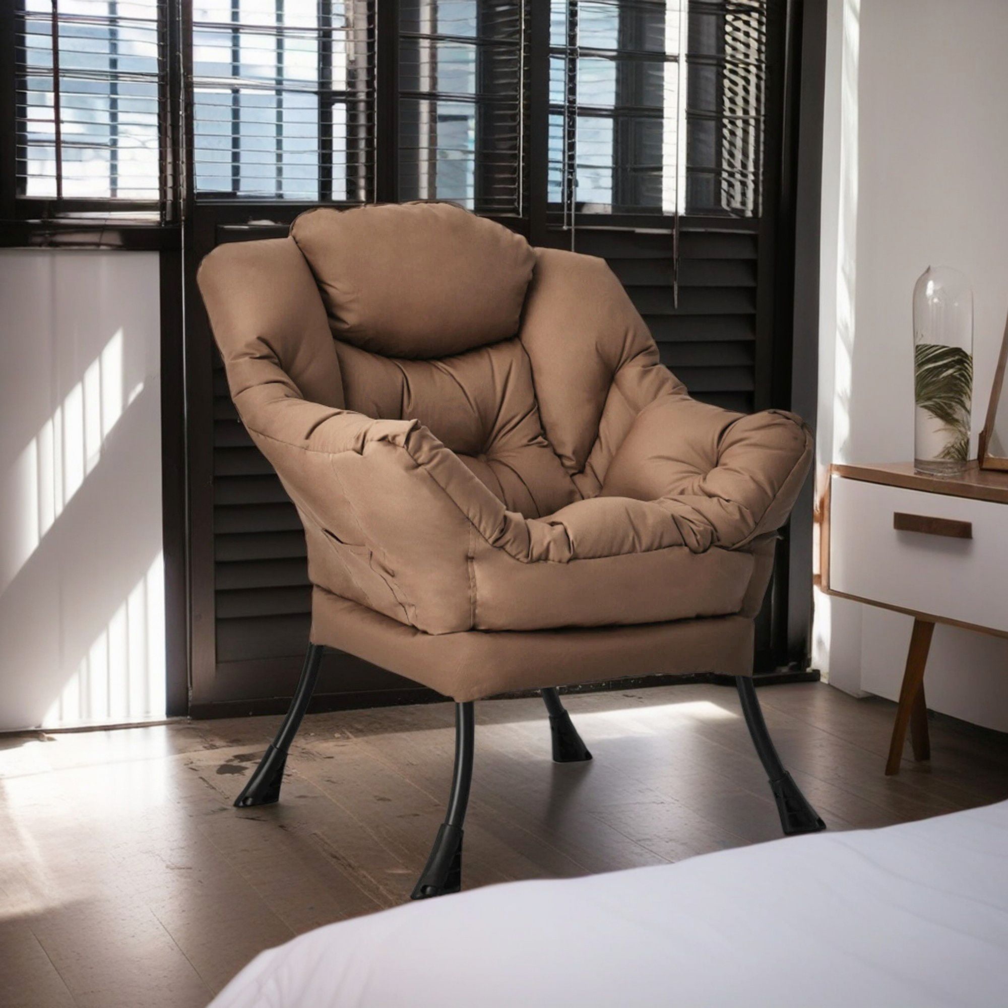 Finihen Polyester Fabric Large Lazy Chair, Modern Accent Oversized Comfy Reading with Steel Frame and Side Pocket, for Living Room, Bedroom, Dorm, Brown Finihen Polyester Fabric Large Lazy Chair, Modern Accent Oversized Comfy Reading with Steel Frame and Side Pocket, for Living Room, Bedroom, Dorm, Brown