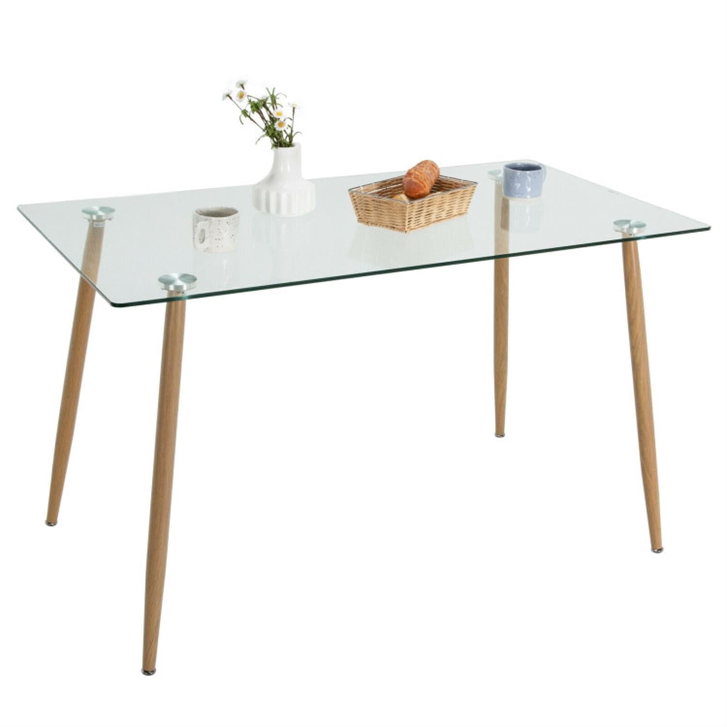 Demi Bonn Modern Glass Rectangular Dining Table with Metal Legs for Kitchen, Dining Room, Dinette, Breakfast Nook, Beige