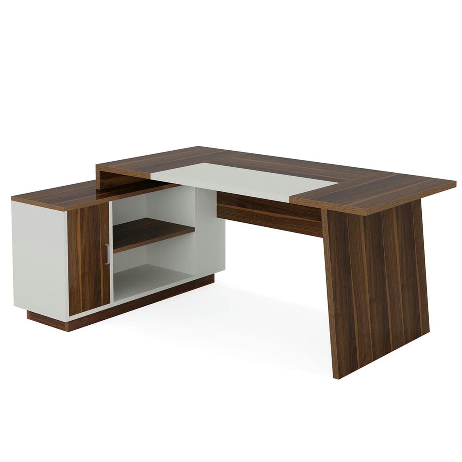 Demi Bonn Modern L Shaped Gaming Computer Desk, 70" Corner Executive Desk with Storage Cabinet for Home Office, Brown