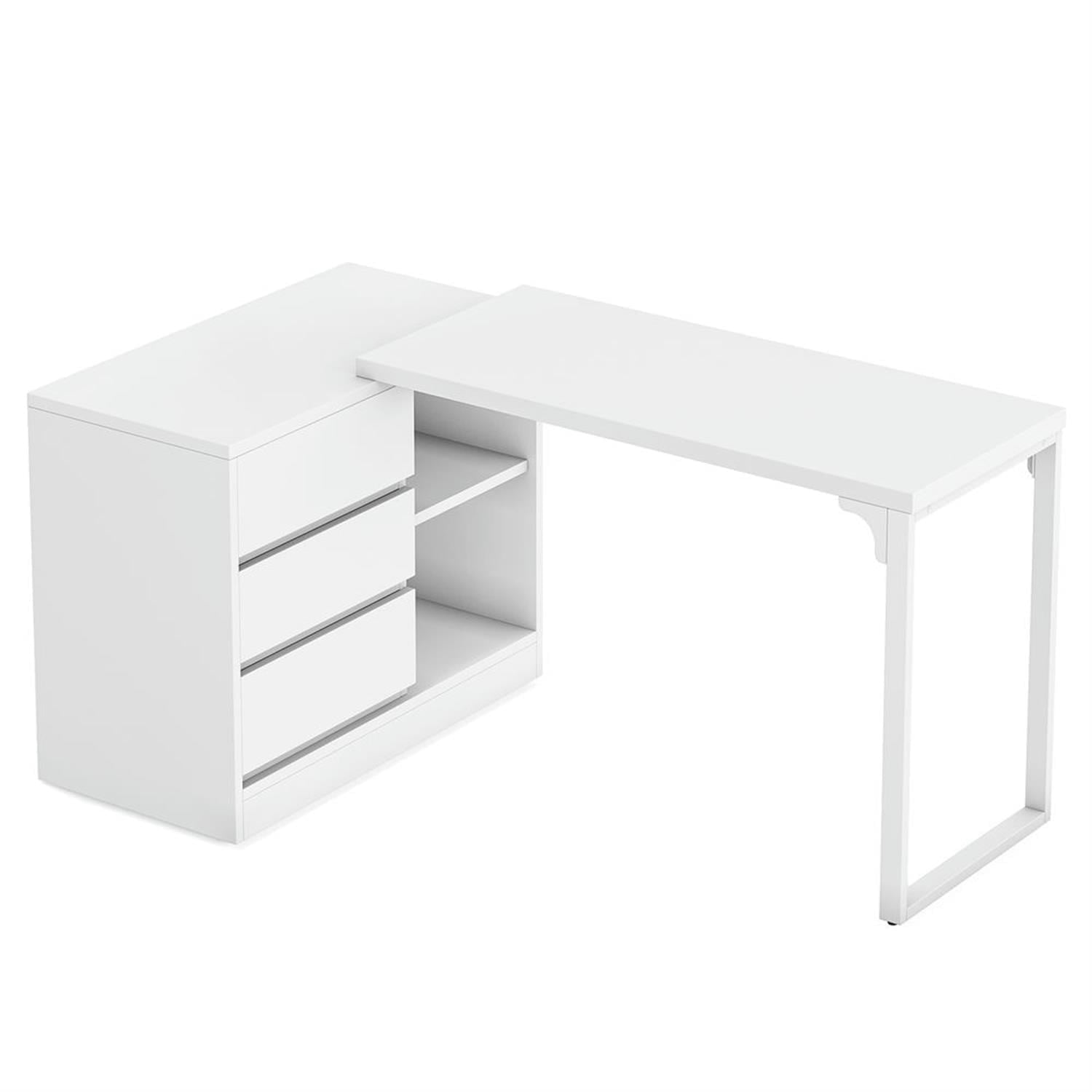 Demi Bonn Modern L Shaped Gaming Computer Desk, 70" Reversible Corner Executive Desk with Drawer Cabinet for Home Office, White