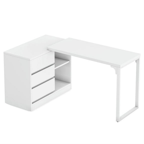Demi Bonn Modern L Shaped Gaming Computer Desk, 70" Reversible Corner Executive Desk with Drawer Cabinet for Home Office, White