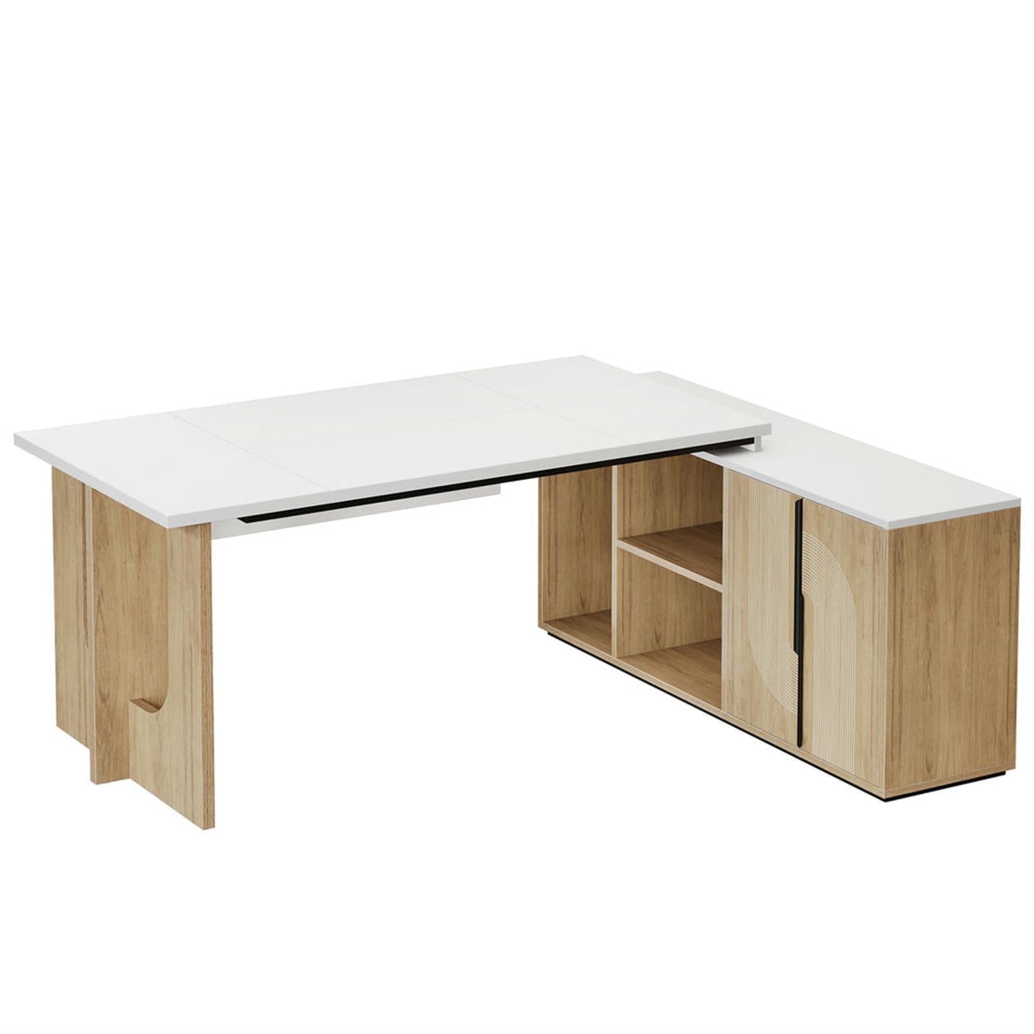 Demi Bonn Modern L Shaped Gaming Computer Desk, 74" Corner Executive Desk with Storage Cabinet for Home Office, White