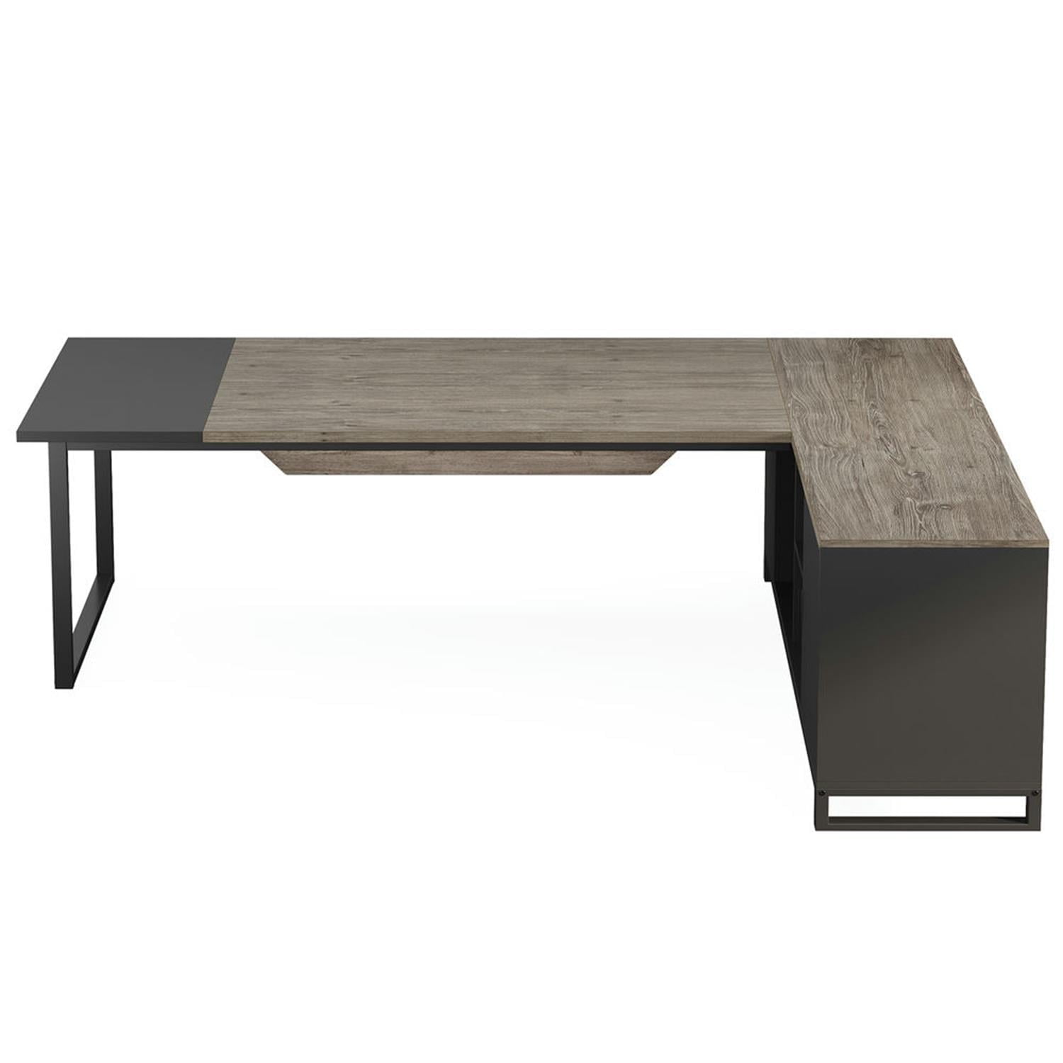 Demi Bonn Modern L Shaped Gaming Desk, 63" Executive Desk with 55" Lateral File Cabinet for Home Office, Gray