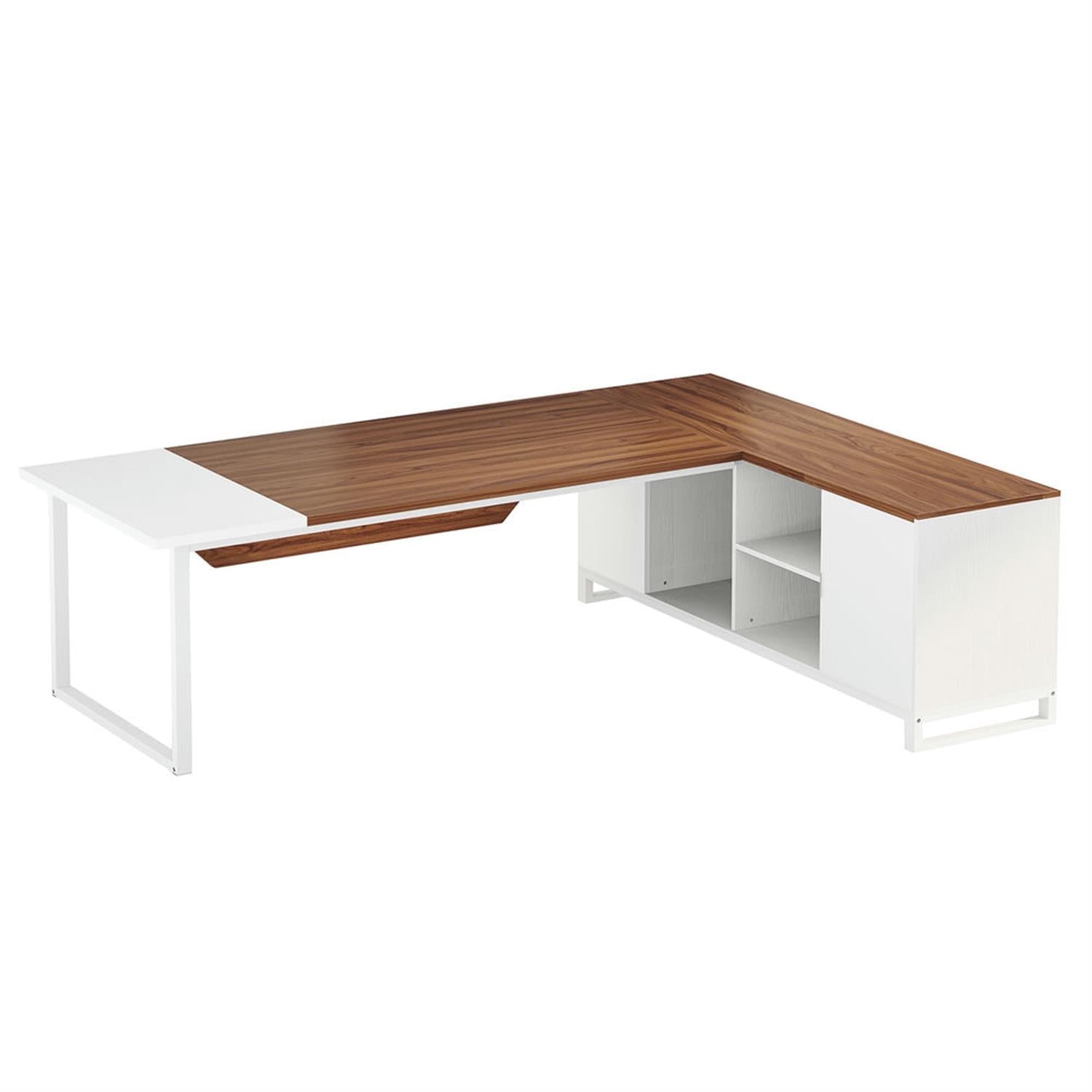 Demi Bonn Modern L Shaped Gaming Desk, 63" Executive Desk with 55" Lateral File Cabinet for Home Office, Walnut