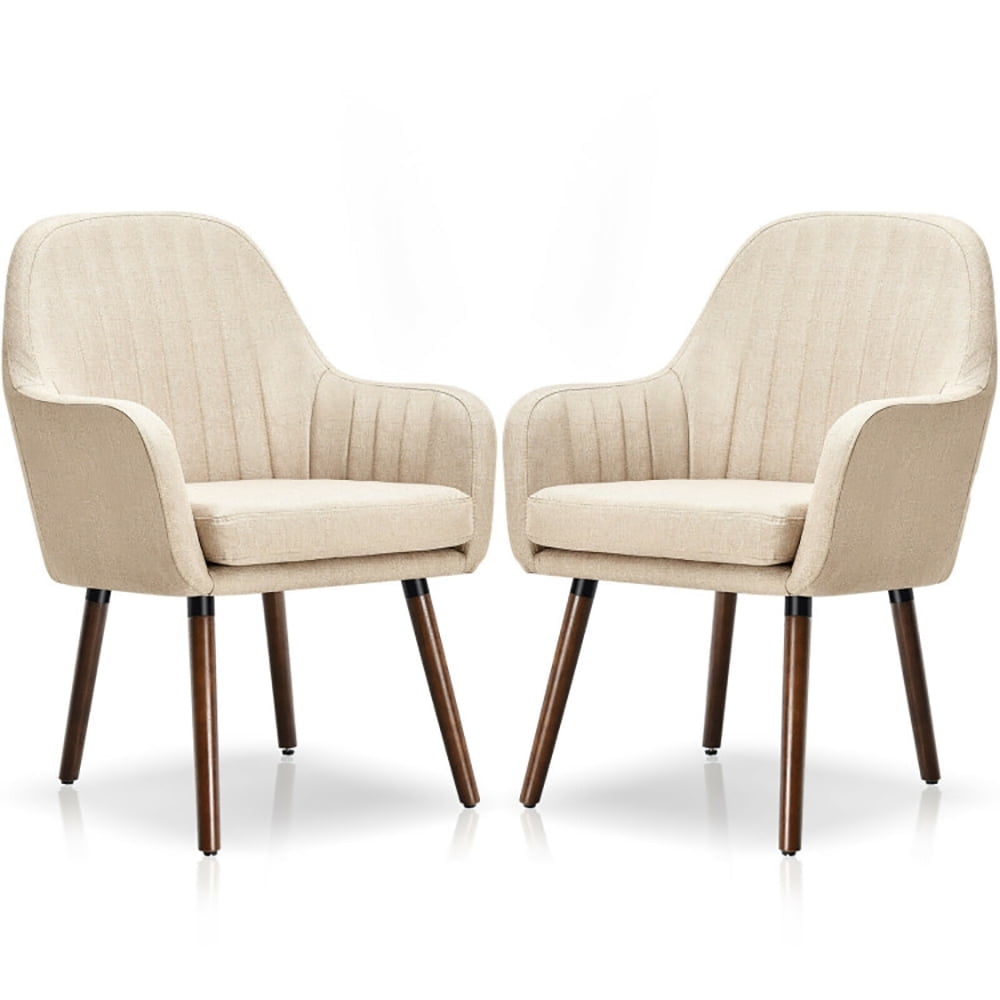 Demi Bonn Modern Living Dining Room Accent Arm Chairs, Fabric Upholstered Accent Chairs with Wooden Legs, Set of 2, for Bedroom, Living Room, Beige