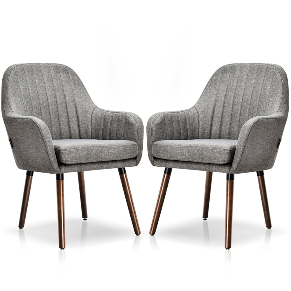 Finihen Modern Living Dining Room Accent Arm Chairs, Fabric Upholstered Accent Chairs with Wooden Legs, Set of 2, for Bedroom, Living Room, Gray Finihen Modern Living Dining Room Accent Arm Chairs, Fabric Upholstered Accent Chairs with Wooden Legs, Set of 2, for Bedroom, Living Room, Gray