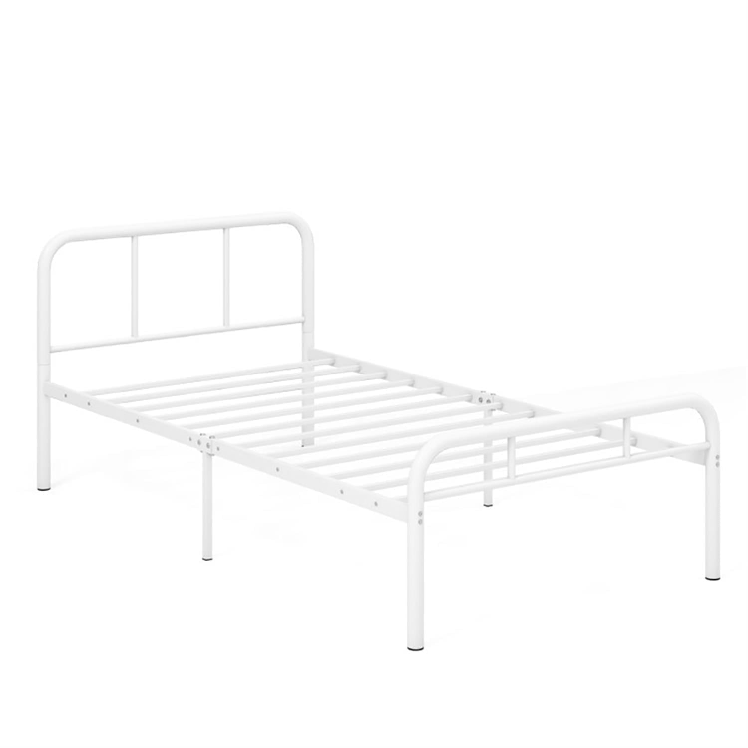 Demi Bonn Modern Metal Bed Frame Platform Mattress with Headboard and Footboard, Under Bed Storage, No Box Spring Needed, White