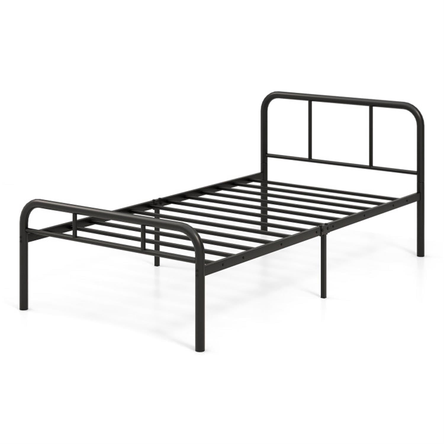 Demi Bonn Modern Metal Bed Frame with Curved Headboard and Footboard, Metal Platform Bed Frame, Under Bed Storage, Strong Metal Slats Support, Black